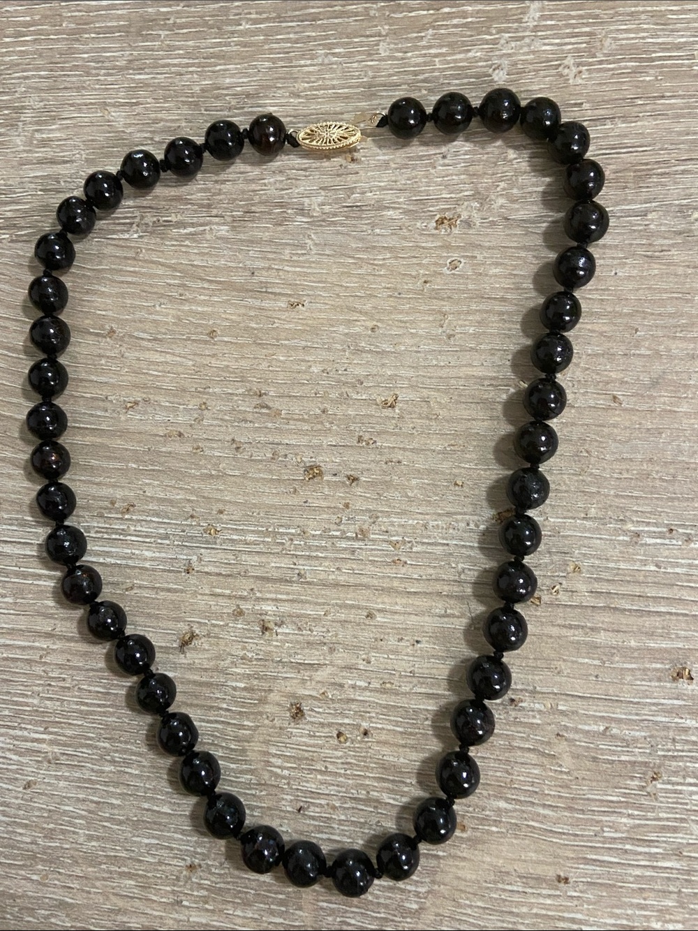 Vintage Black Beaded Necklace 14k Gold Clasp